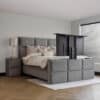 Boxspring Nero met TV-lift luxe gestoffeerd bed met moderne uitstraling en geïntegreerde televisie in slaapkamer