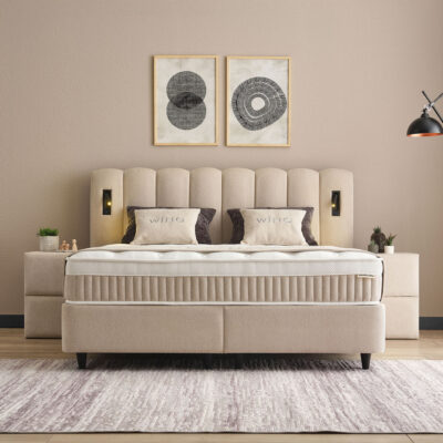 Opbergbed Wind in modern design met slimme opbergruimte onder het bed, ideaal voor een opgeruimde slaapkamer